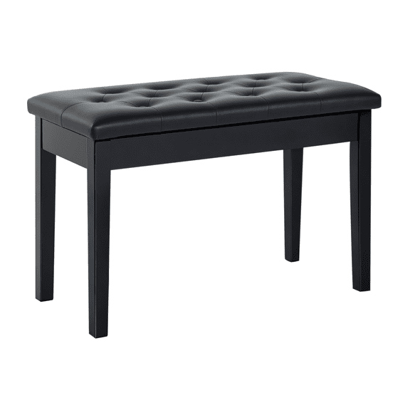 Piano Bench, Duet Keyboard Bench with Storage, Padded Faux Leather Seat & Wooden Frame, Black