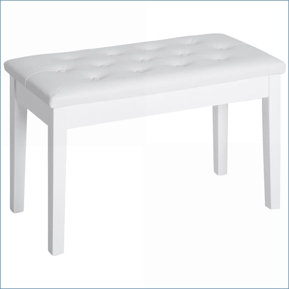 Piano Bench, Farmhouse 2-Seater Wooden Frame Faux Leather Tufted Seat for Piano Lessons | Ivory | Faux Leather