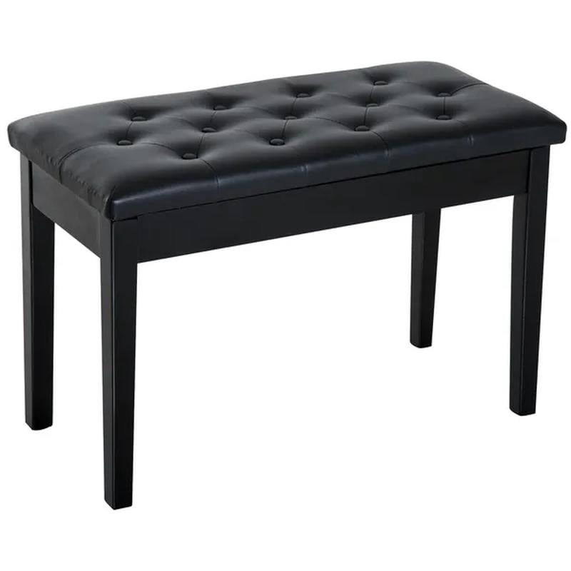 Piano Bench Traditional 2-Person Birchwood with Faux Leather Padding Black