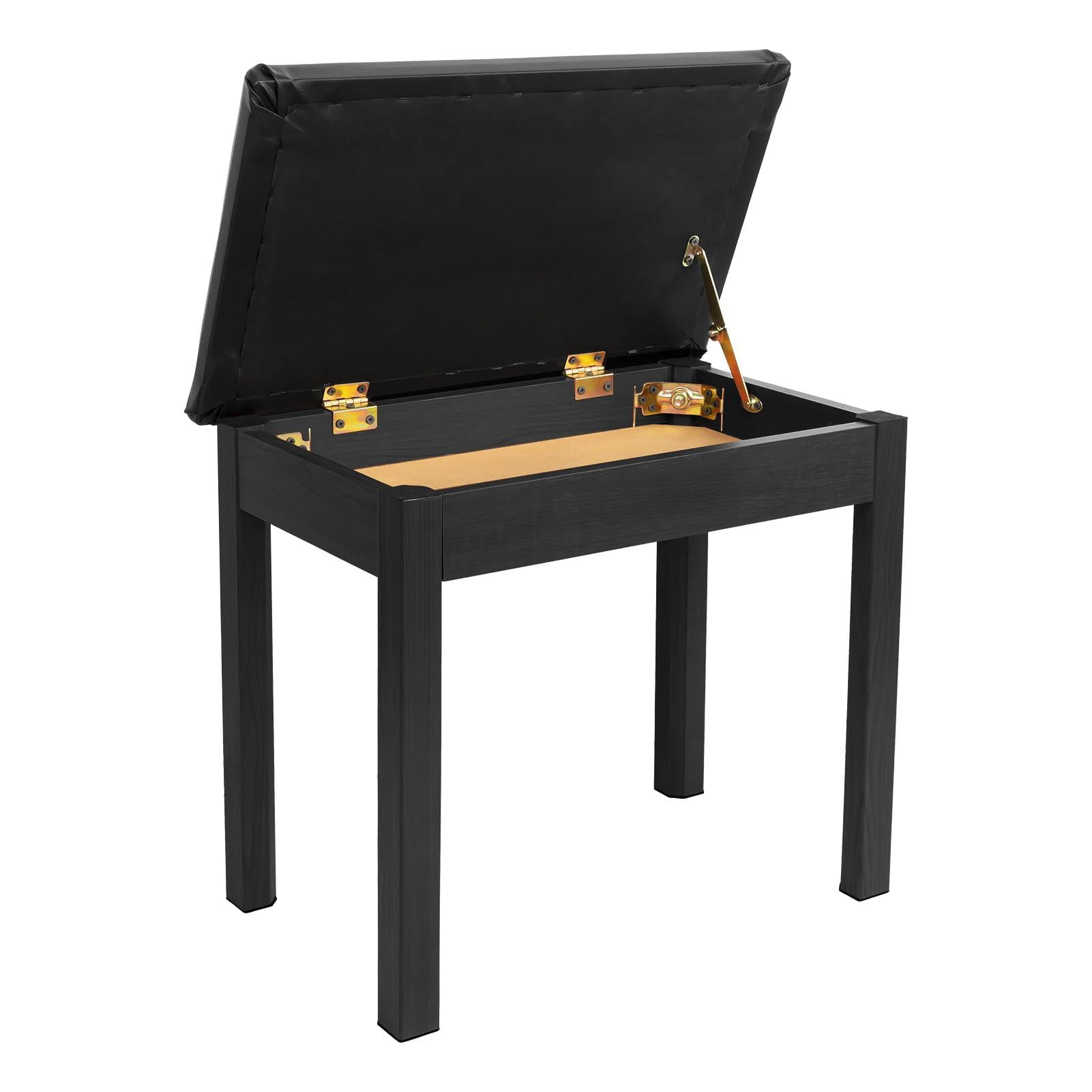 Piano Bench With Storage  Solid Wood Keyboard Bookcase Stool Chair Seat Padded Cushion Black