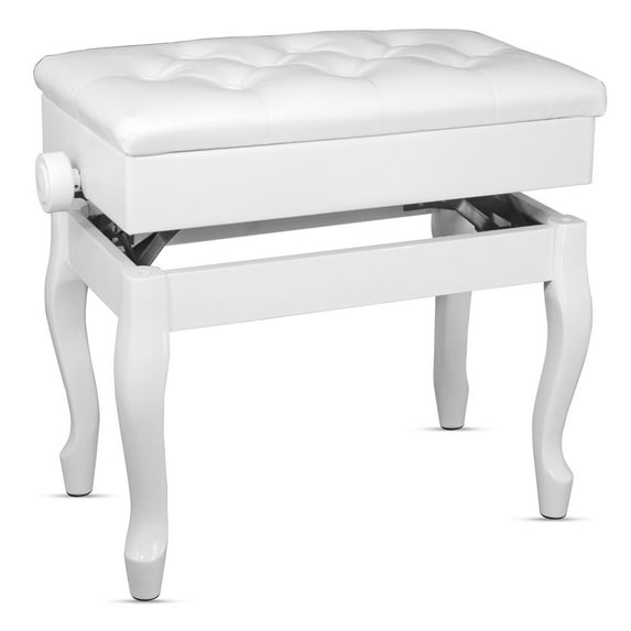 Piano Bench Wooden Height Adjustable Stool Heavy Duty Keyboard Seat with Storage - PNB WD HD WH