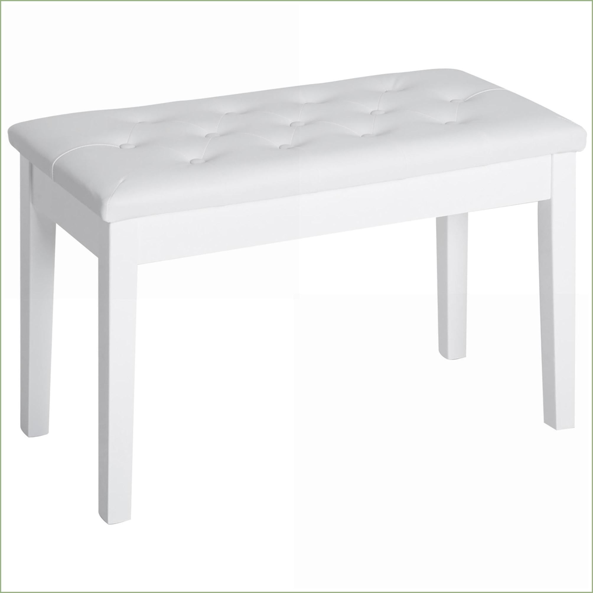 Piano Bench for Duet/Piano Lessons, Traditional Country Wooden Frame & Faux Leather Tufted Cushion | White | Faux Leather