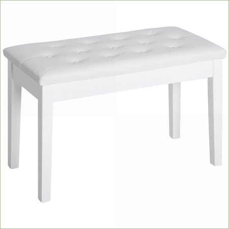 Piano Bench for Duet/Piano Lessons, Traditional Country Wooden Frame & Faux Leather Tufted Cushion | White | Faux Leather