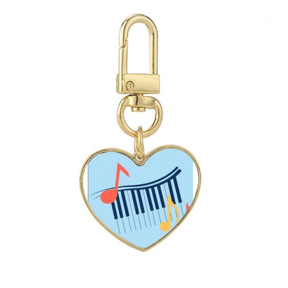 Piano Bight Musical Notation Gold Heart Keychain Metal Keyring Holder