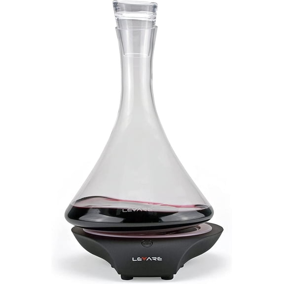Piano Black Electric Aerator and Glass Decanter Set, Smart Swirl Aerating Base Ages Wine in Minutes, Premium Aeration for Sommeliers, Wine Enthusiasts