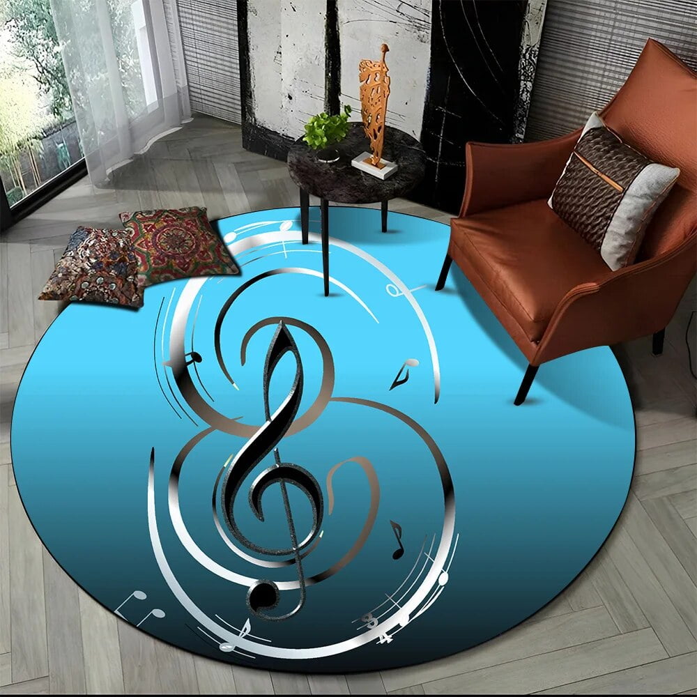 Piano Black White Key Music Symbol Area Rug Round Carpet Rug for Living ...