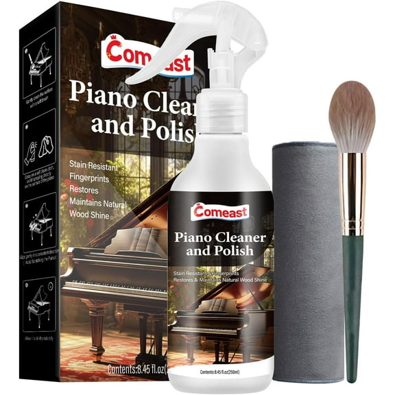 Piano Cleaner and Polish, Clean, Wax and Protect Glossy All in One Bottle Restore the Shine, Remove Fingerprints and Stains, and Enhance the Brightness of the Wood or Lacquer Finish, 8.45 Fl Oz
