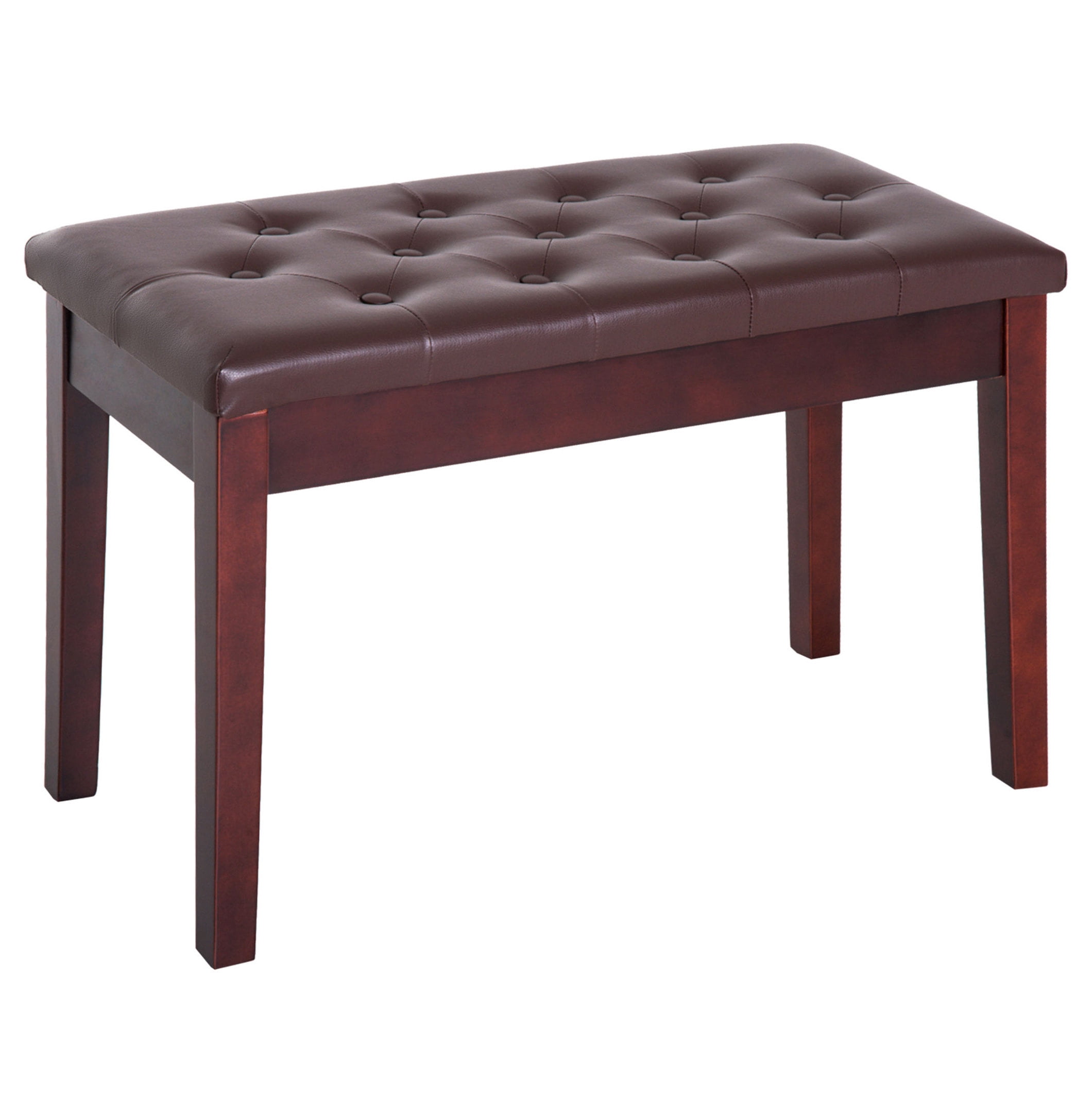 Piano , Duet Piano Chair with Faux Leather Padded Cushion and Wooden Frame, Button Tufted Keyboard , Brown