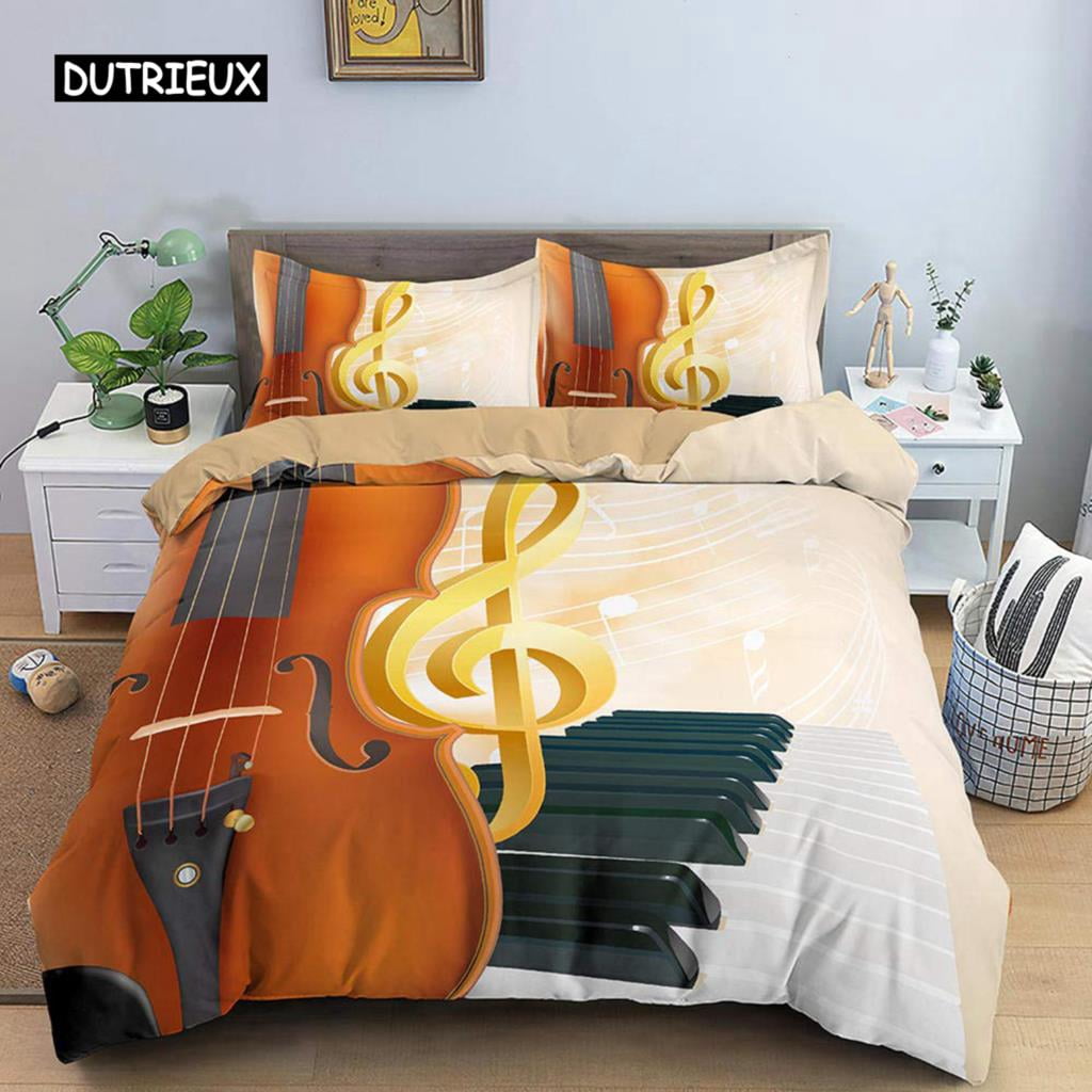 Music Note Bedspread Highheel Perfume Piano Duvet Cover Set Full Size - Piano Keys & Musical ...