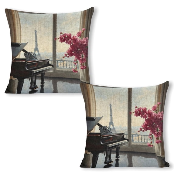 Piano Eiffel Tower paintinglinen throw pillowcase decoration pillowcase gifting preferred 24x24 inch cushion cover 2 sets sofa pillowcase sofa bedroom living room car