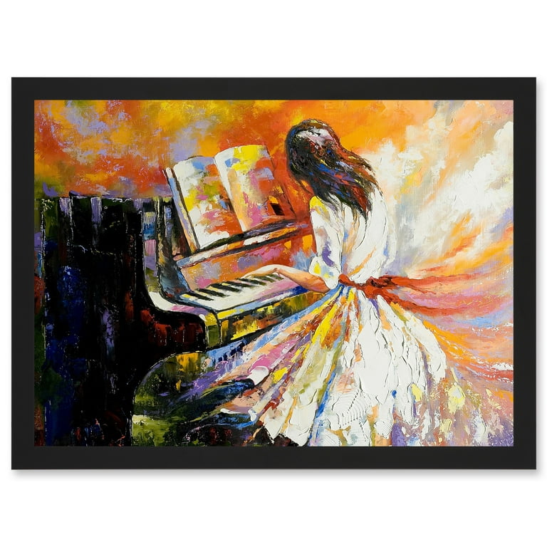 Piano Girl Impressionism Music A4 Artwork Framed Wall Art