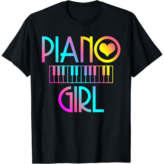 Piano Girl Musical Pianist Keyboard Cute T-Shirt Black 2X-Large