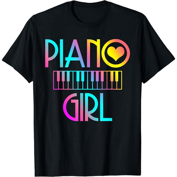 Piano Girl Musical Pianist Keyboard Cute T-Shirt Black Small