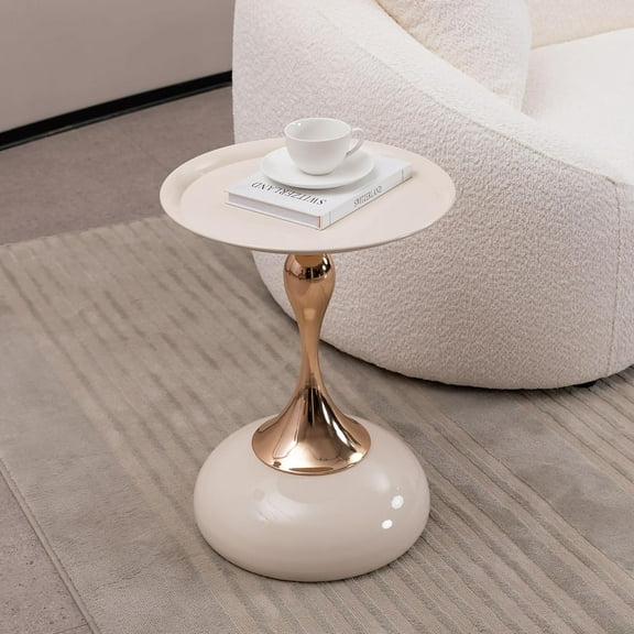 Piano Gloss White Round End Table - Minimalist Pedestal Side Tables Drink Table for Living Room, Bedroom, Apartment, Small Spaces Multi-Purpose Decorative Table Minimalist Coffee Tables