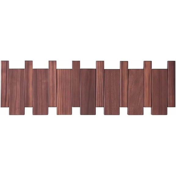 Piano Key Coat Rack, Walnut Wood Coat Hooks Wall Mounted with 6 Magnetic Flip Hooks, 15kg Load-Bearing, Entryway Hallway Decor, Modern Home Storage