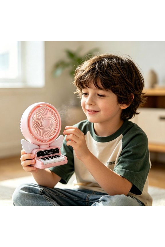 Piano Key Desktop Mini Fan LED Night Light USB Rechargeable Portable Cooling Fan 3 Speed Quiet Air Circulator, Desktop Fan for Office Bedroom Study Travel Summer Personal Cooling Comfort