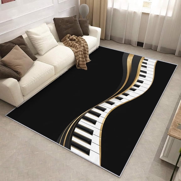 Piano Key Music Area Rug, Musical Instrument Pattern Carpet, Washable Non Slip Low Pile Soft Thin, Living Room Bedroom Home Decor Mat 5x8ft