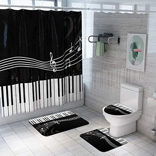Piano Key Music Curtain Theme Bathroom Curtain Set with Hooks Decor 72"X72"
