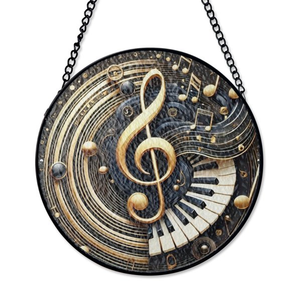 Piano Key Musical Note Wreath Stained Glass Suncatcher Musician Music Teacher Studio Gift