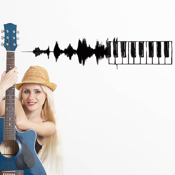 Piano Key and Sound Track Wall Stickers Black Keys Sticker Self-Adhesive Vinyl Wall Decals DIY for Music Room Classroom Piano Room Decorations Stickers Decals Pianist's Gift