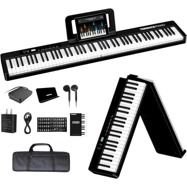 Terence 88-Key Semi-Weighted Folding Portable Electronic Piano with Bluetooth, LCD Screen, Speakers, 2X5W Speakers