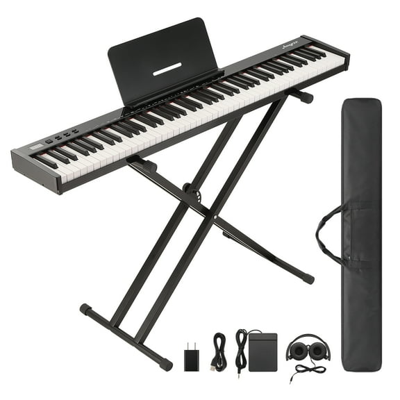Piano Keyboard 88 Keys Semi-weighted, Full-Size Electric Keyboard Piano for Beginners,Portable Keyboard with Stand,Headphones,Sustain Pedal,Handbag,Bluetooth, USB MIDI