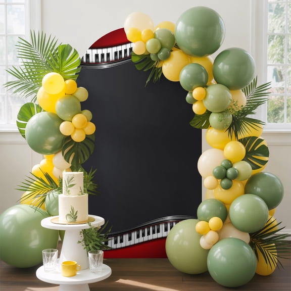 Piano Keyboard Arch Backdrop Cover, 4FT, Retro Black Red Musical Notes Theme Wave Lines Spandex Arch Covers Double-Sided Backdrop for Wedding Birthday Party Photo Background Decoration