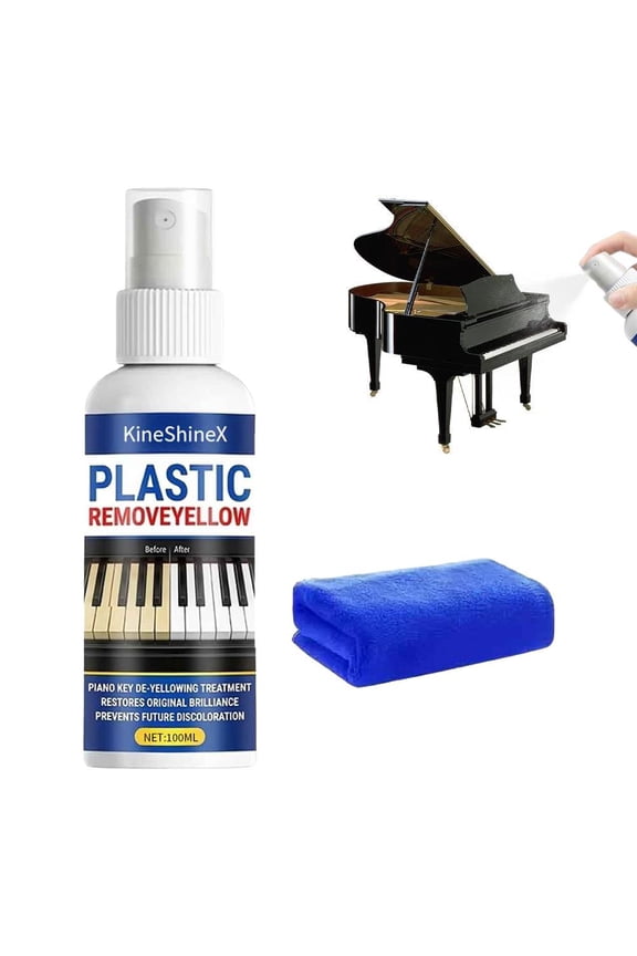 Piano Keyboard Key De-Yellowing Spray, 30 ml Cleaner with Towel, Restores White Shine
