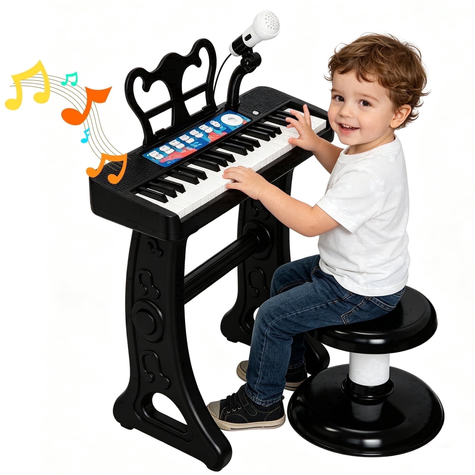 Tepear Piano Keyboard for Kids, 37 Keys Black Pianos Toy with Stool & Microphone, Electronic Musical Instrument, Birthday Gifts for Boy Girl Age 3 4 5