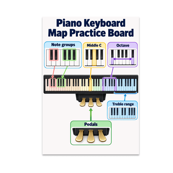 Piano Keyboard Map Practice Board Guide - Music Educator - 13x19 Poster Print