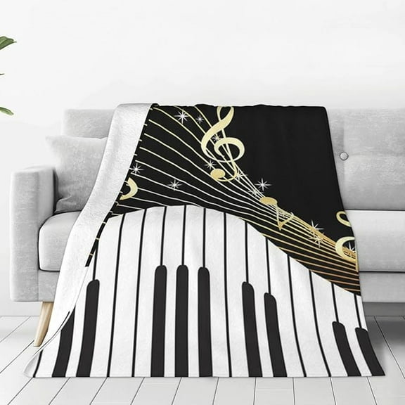 Piano Keyboard Music Note Throw Blanket For Couch, Ultra Soft Micro Fleece Blanket Light Weight Anti Pilling Flannel Blanket 50" x 60"