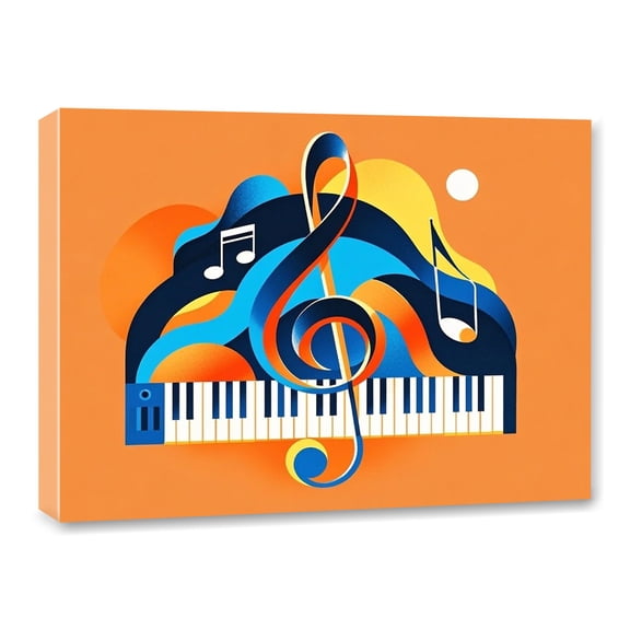 Piano Keyboard Music Notes Canvas Wall Art Framed Canvas Print Music Theme Painting Poster Vintage Abstract Orange Wall Art for Bedroom Living Room Dining Room Home Office Hotel Wall Decor 12x16 Inch