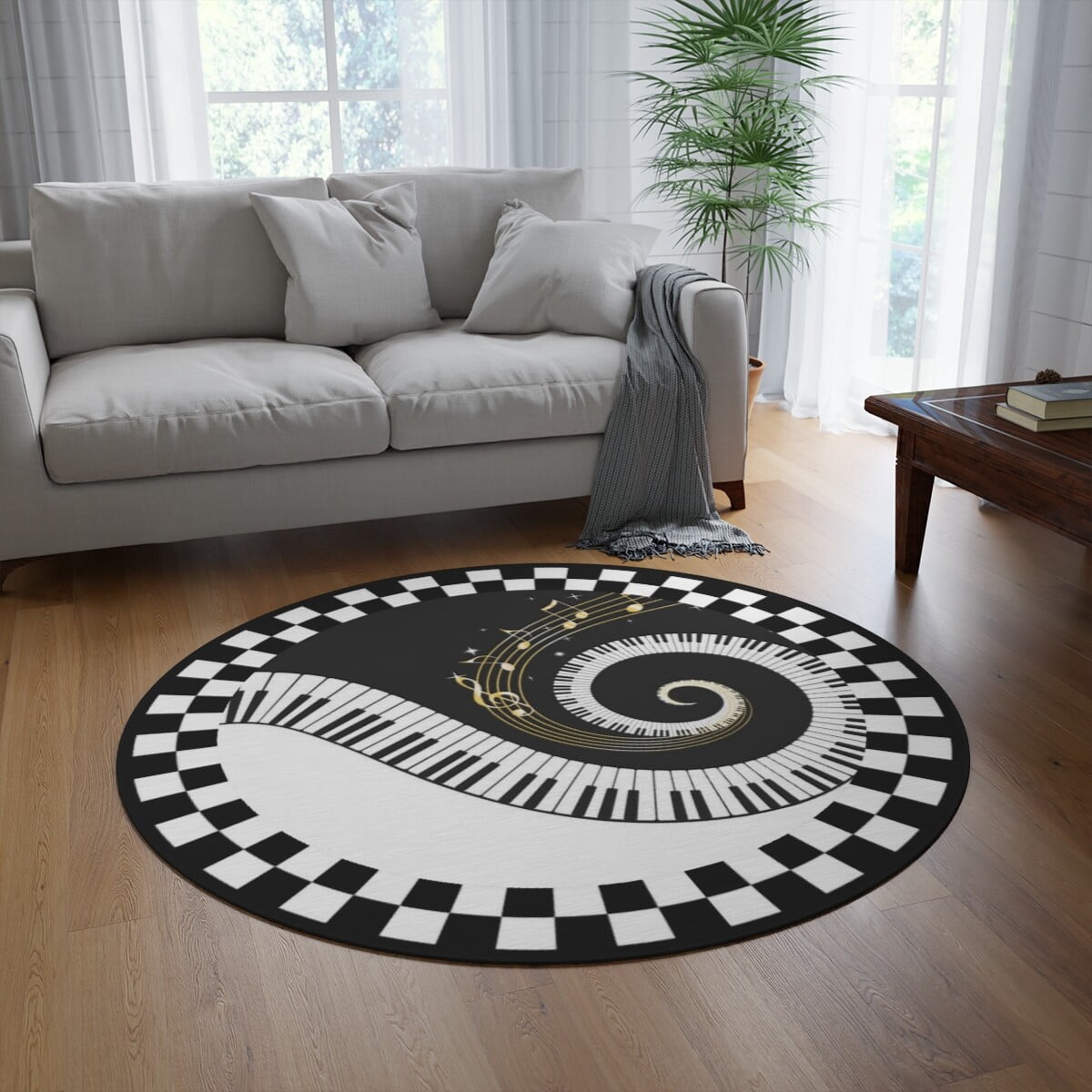 Piano Keyboard Round Rug Black White Music Decor - Walmart.com
