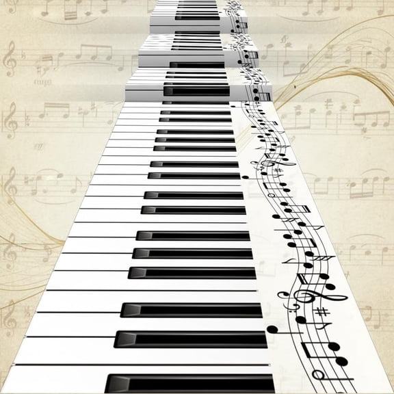 Piano Keyboard Runner Rug, Black and White, Music Theme, Polyester Fabric, Non Slip, Modern Style, Indoor Use