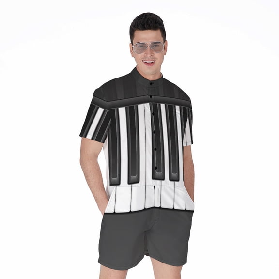 Piano Keyboard Short Sleeve Men'S Rompers, Musician Music Casual Summer Jumpsuits Outfit