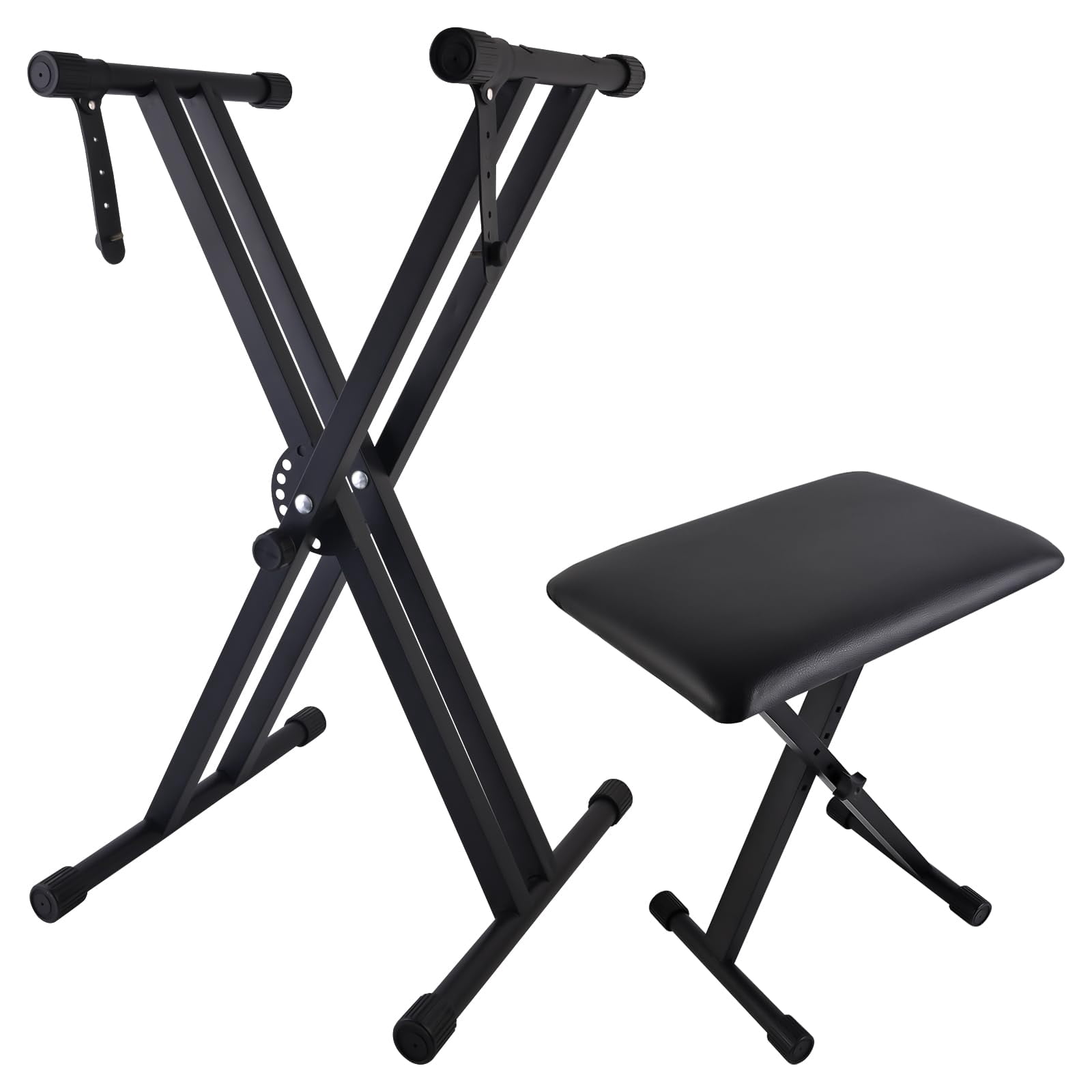 Piano Keyboard Stand And Bench Set  Double-x Adjustable Digital With Lockable Straps (piano X 1 1) Black