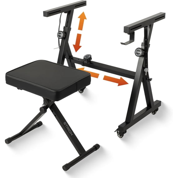 Piano Keyboard Stand & Bench Set, Z-Style Portable Heavy Duty Digital Piano Stand for 54-88 Key Electric Pianos & X-Style Adjustable Piano Bench, Chair, Black, SKT-02S & SPB-M10