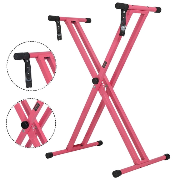 Piano Keyboard Stand Double X Style Heavy Duty Adjustable Digital Electric Piano Riser Durable & Sturdy Music Synthesizer Holder Stands For 61 76 88 Keys w Secure Locking Strap - KS 2X