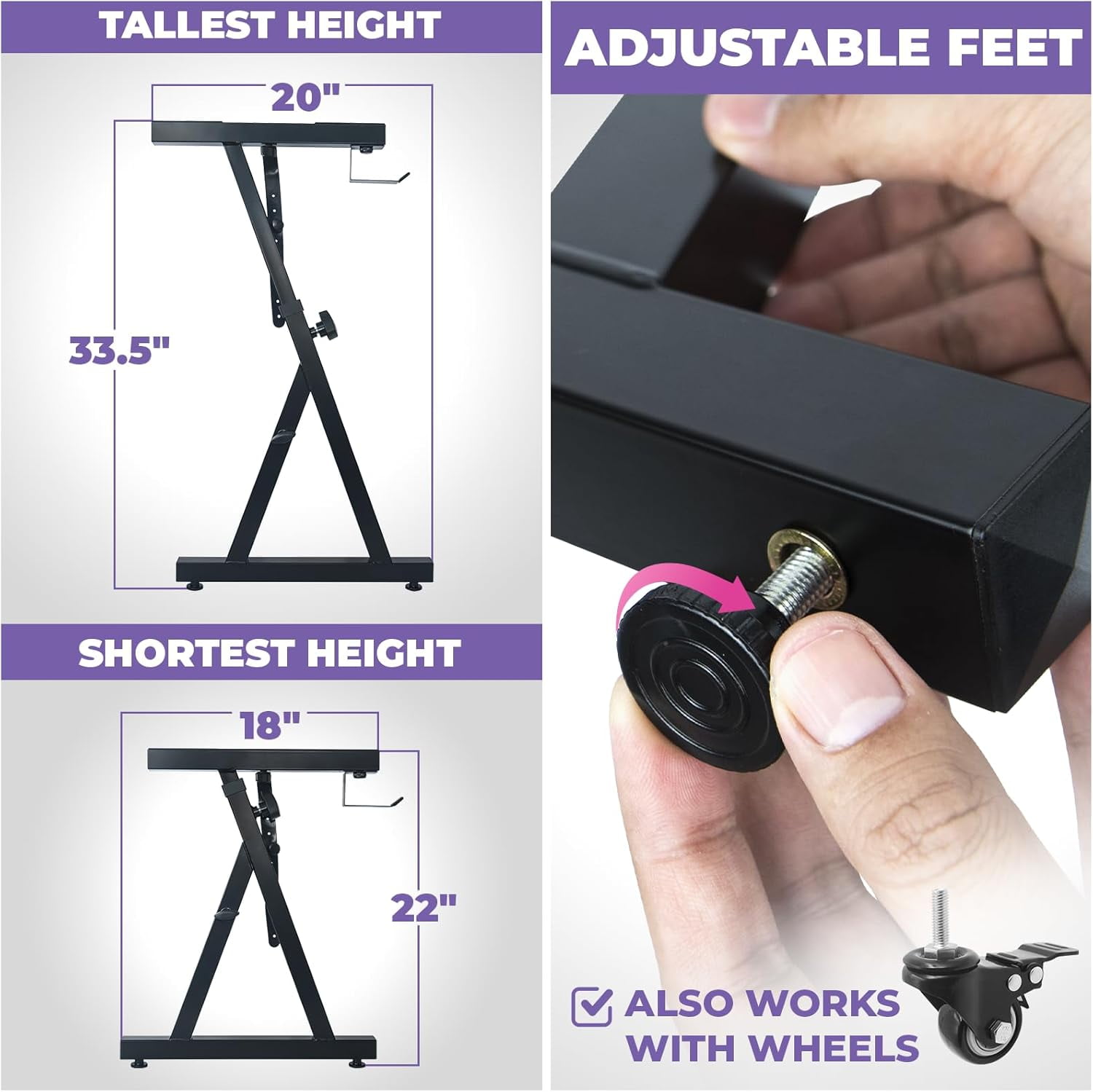Piano Keyboard Stand - Z Style Adjustable and Portable Heavy Duty Music Stand for Kids and Adults -Fits 54-88 Key Electric Pianos - Sturdy Musical Keyboard Stand (Black)