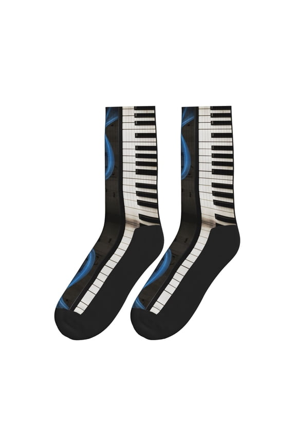 Piano Keyboard Stave Colorful Athletic Crew Novelty Socks For Men Women