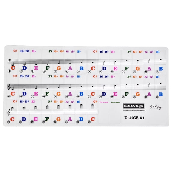 Piano Keyboard Sticker Piano Keys Sticker Set 61 Key Keyboard Removable Beginners Transparent Great Gift Children PVC Multicolor