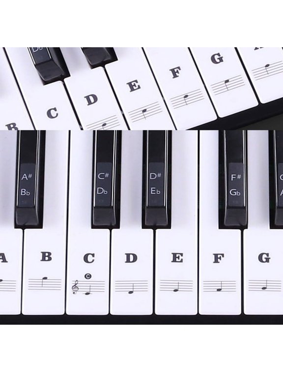 Piano Keyboard Stickers for 37/49/54/61/88 Full Set Transparent Stickers Kids and Beginners Learning Piano, Removable, Leaves No Residue, Black and White
