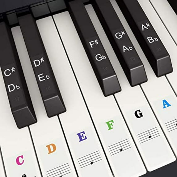 Piano Keyboard Stickers for 88/61/54/49/37 Keys, Colorful Large Bold Letter Piano Key Stickers, Transparent & Removable Piano Keyboard Note Stickers Labels for Kids Beginners Learning Piano