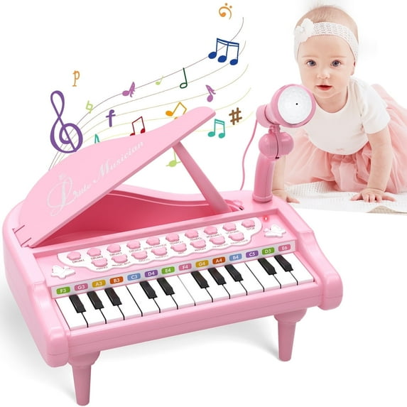 Baby Piano Keyboard Toy for Toddler, 24 Keys Piano Instruments Toy with Microphone, Educational Keyboard Musical Instrument Toys for 1 2 3 Year Old Kids Birthday Gift