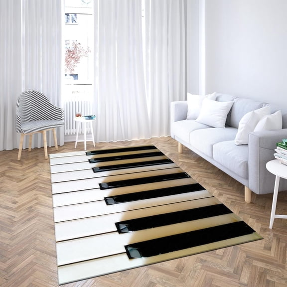 Piano Keys Area Rug for Bedroom,Black and White Music Washable Rug,Non-Slip Non-Shedding Low Pile Fade Resistant Rug for Entryway, Bedroom, Kitchen, Bathroom 2x3ft