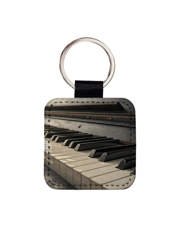 Piano Keys Close-up Faux Leather Square Keychain