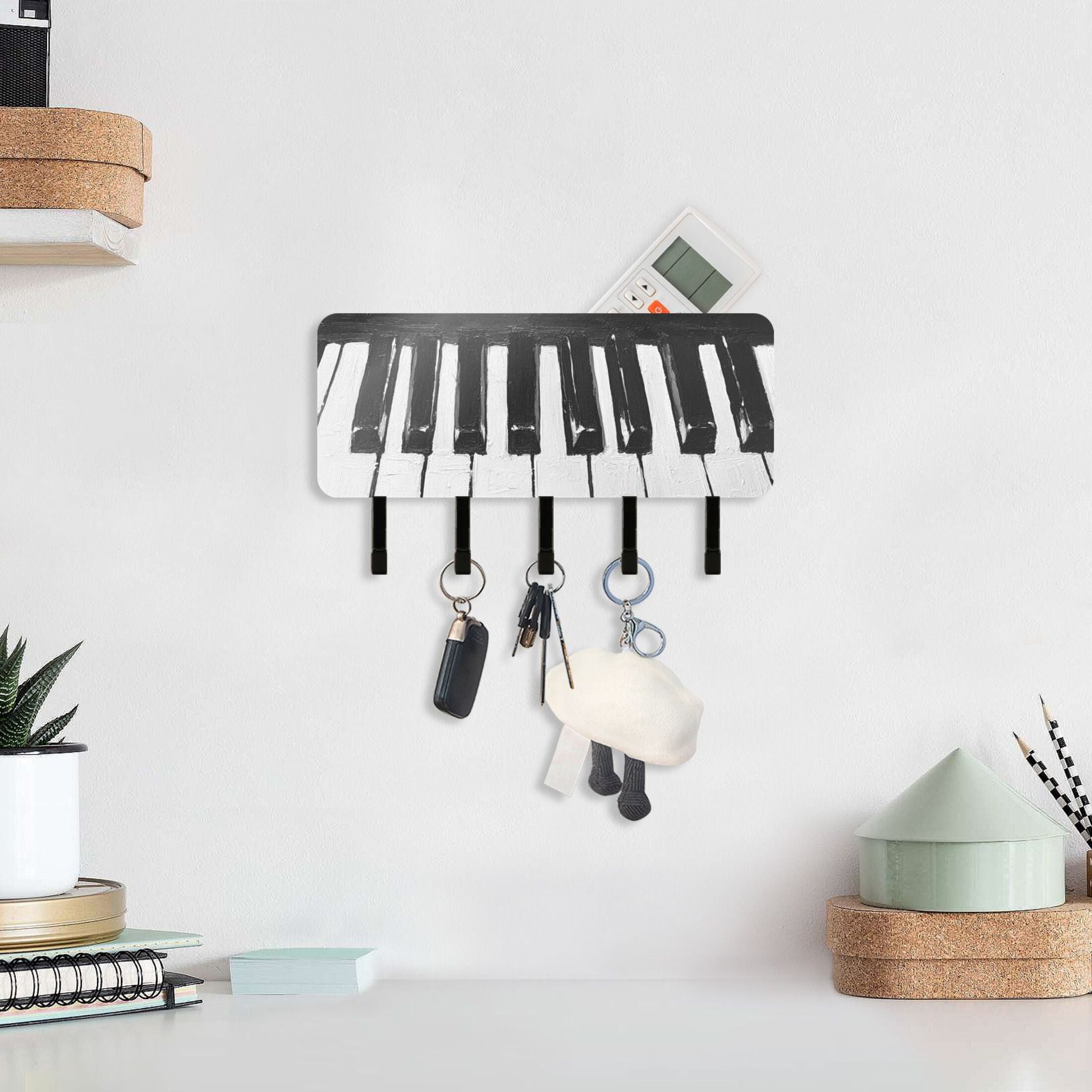 Piano Keys Key Holder for Wall Mail Holder Organizer with 5 Key Hooks ...