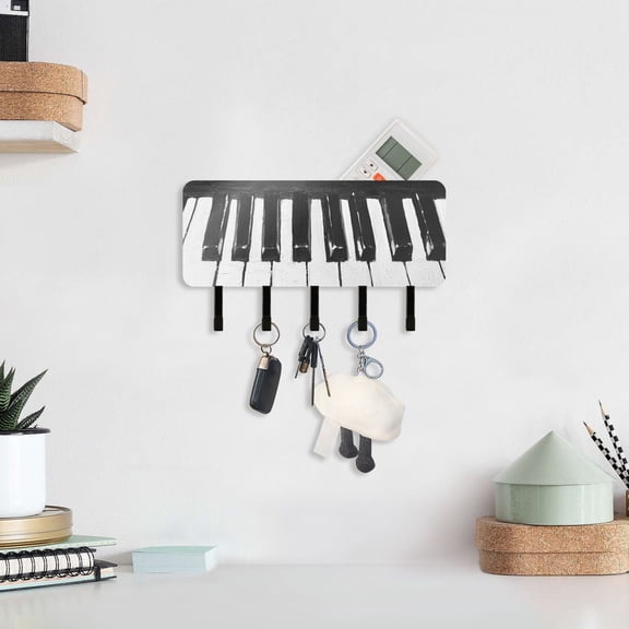 Piano Keys Key Holder for Wall Mail Holder Organizer with 5 Key Hooks Wall Mount Key Rack with Shelf