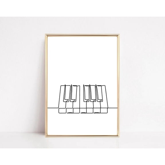 Piano Keys Music One Line Wall Art, Unframed Canvas 8x10in