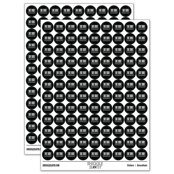 Piano Keys Octave 200+ Round Stickers - Black - Matte Finish - 0.50" Size